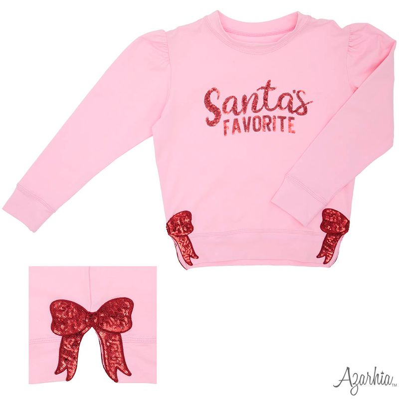 Azarhia Pink Holly Christmas | Sequin Santa's Favorite Crew Sweatshirt