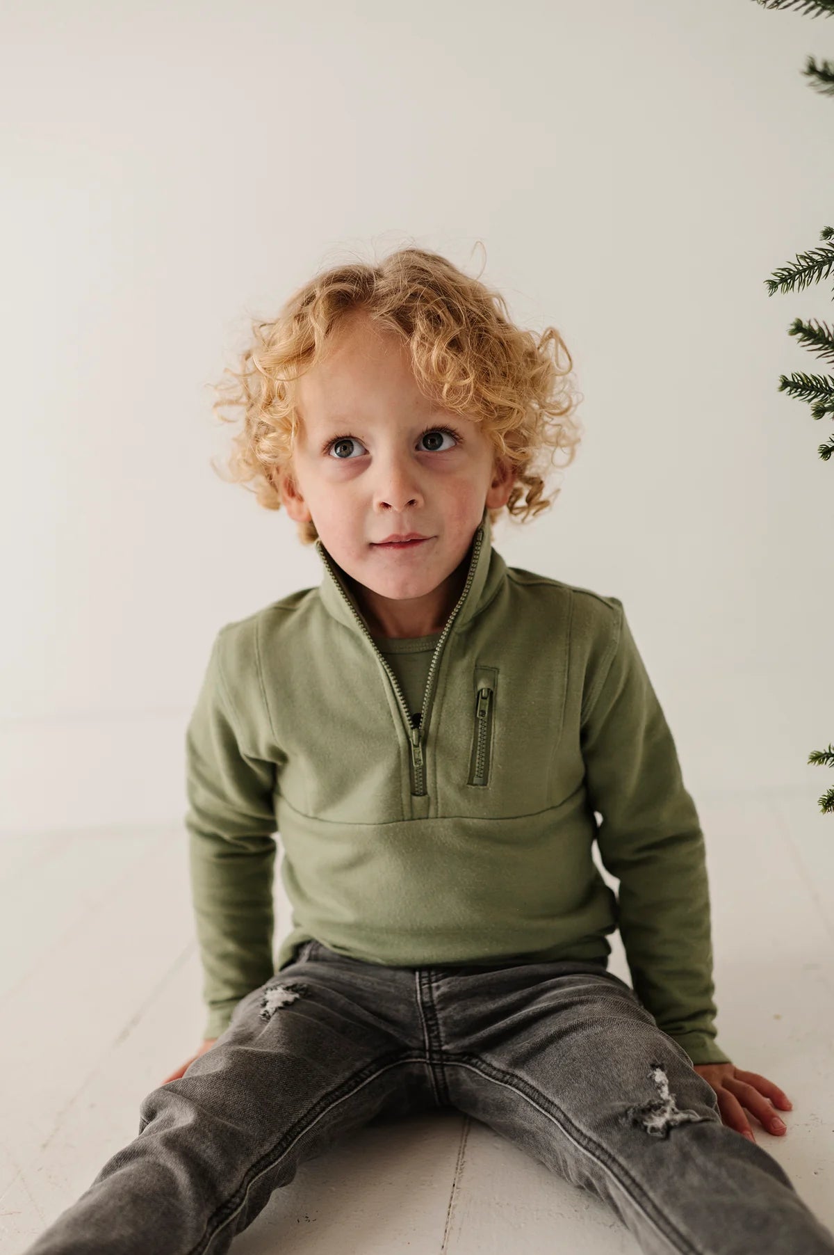 Baby Sprouts Olive | 3/4 Zip Sweatshirt