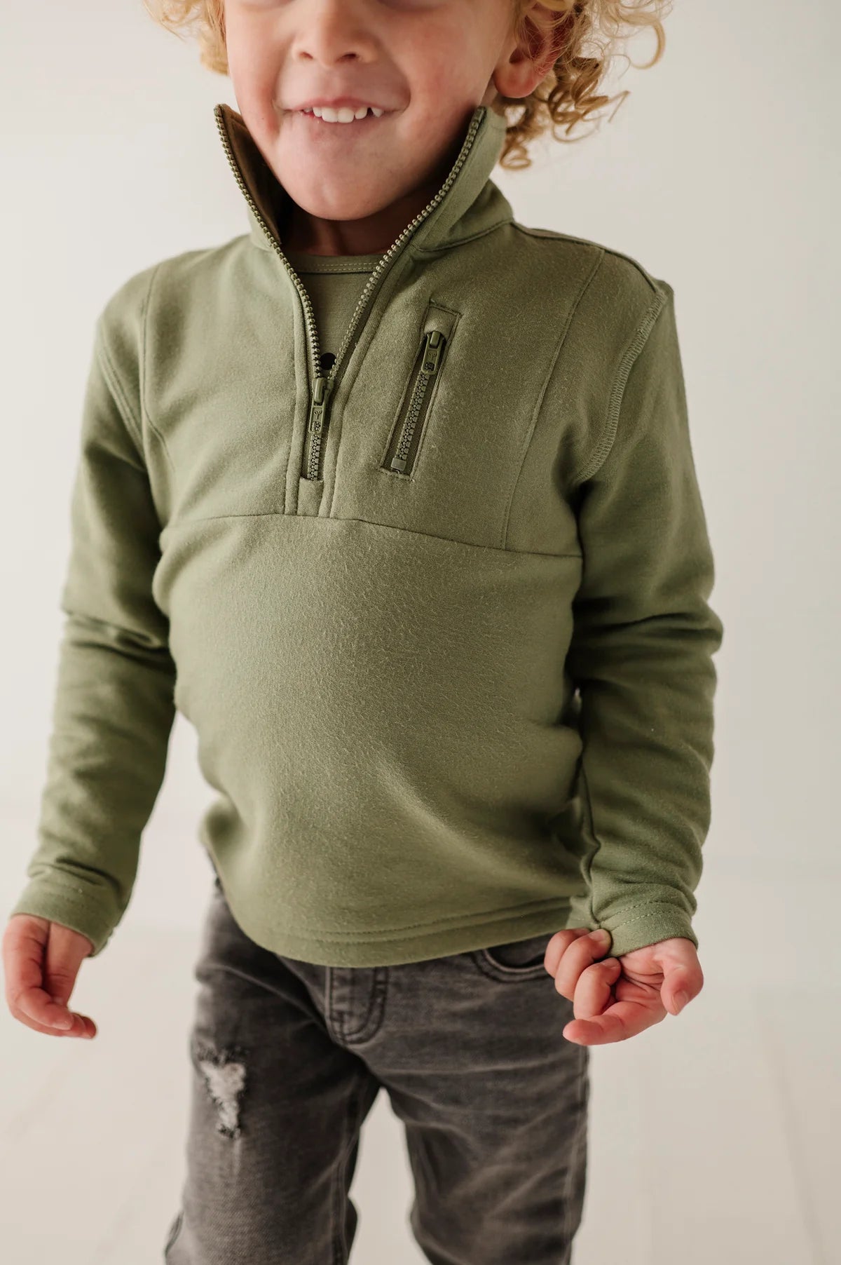 Baby Sprouts Olive | 3/4 Zip Sweatshirt