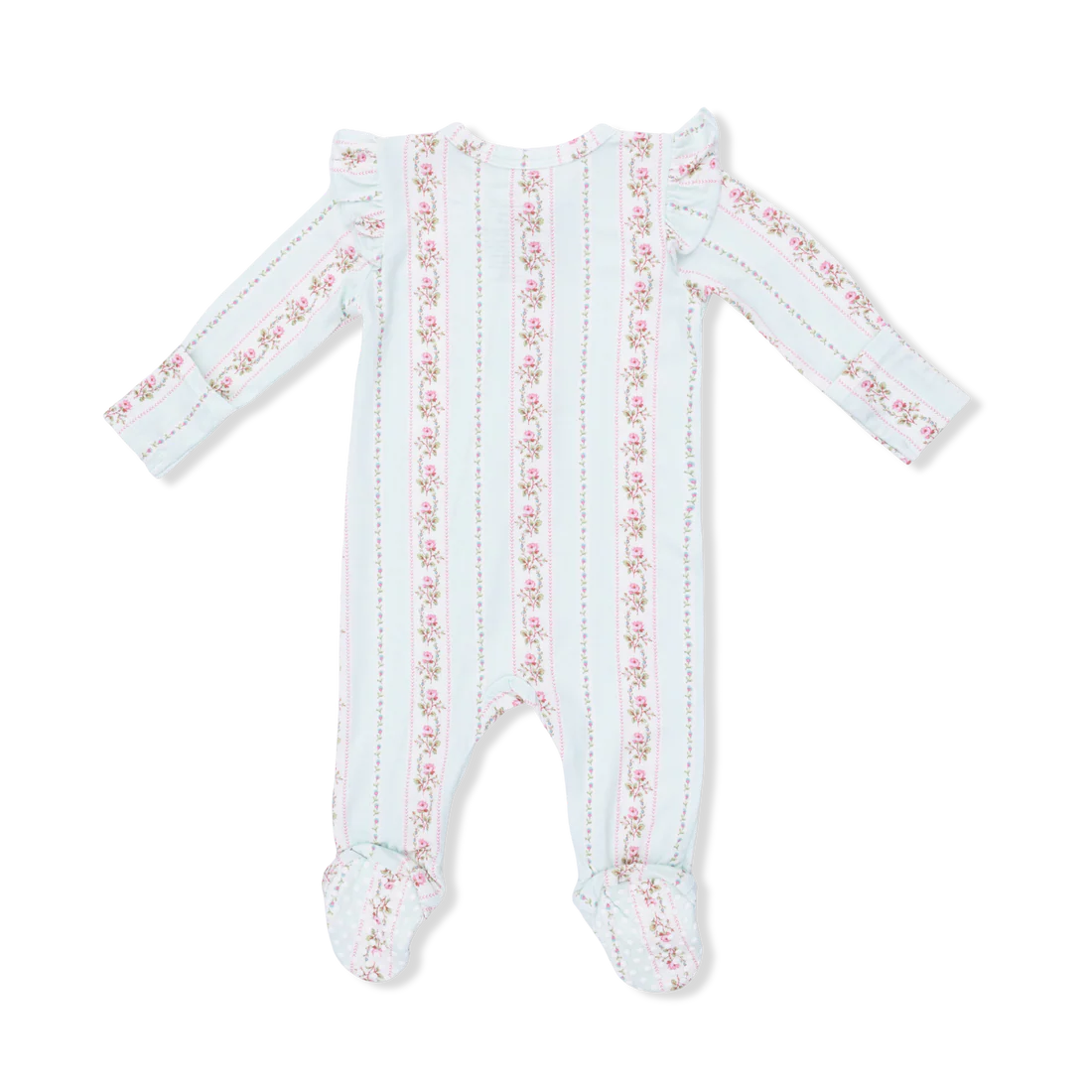 Angel Dear Blue | Antoinette Stripe 2 Way Ruffle Sleeve Zipper Footie