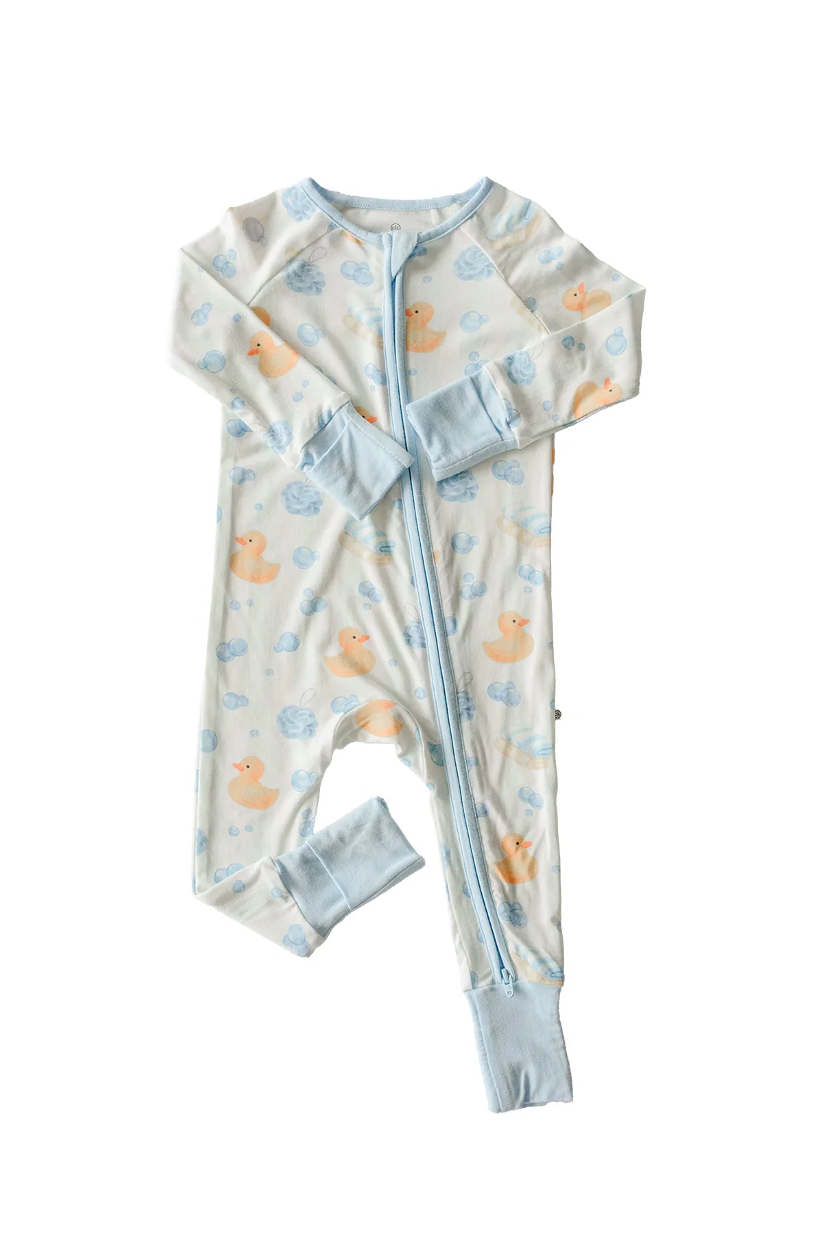 Caden Lane Blue | Bubble Duckies Convertible Bamboo Zip Romper