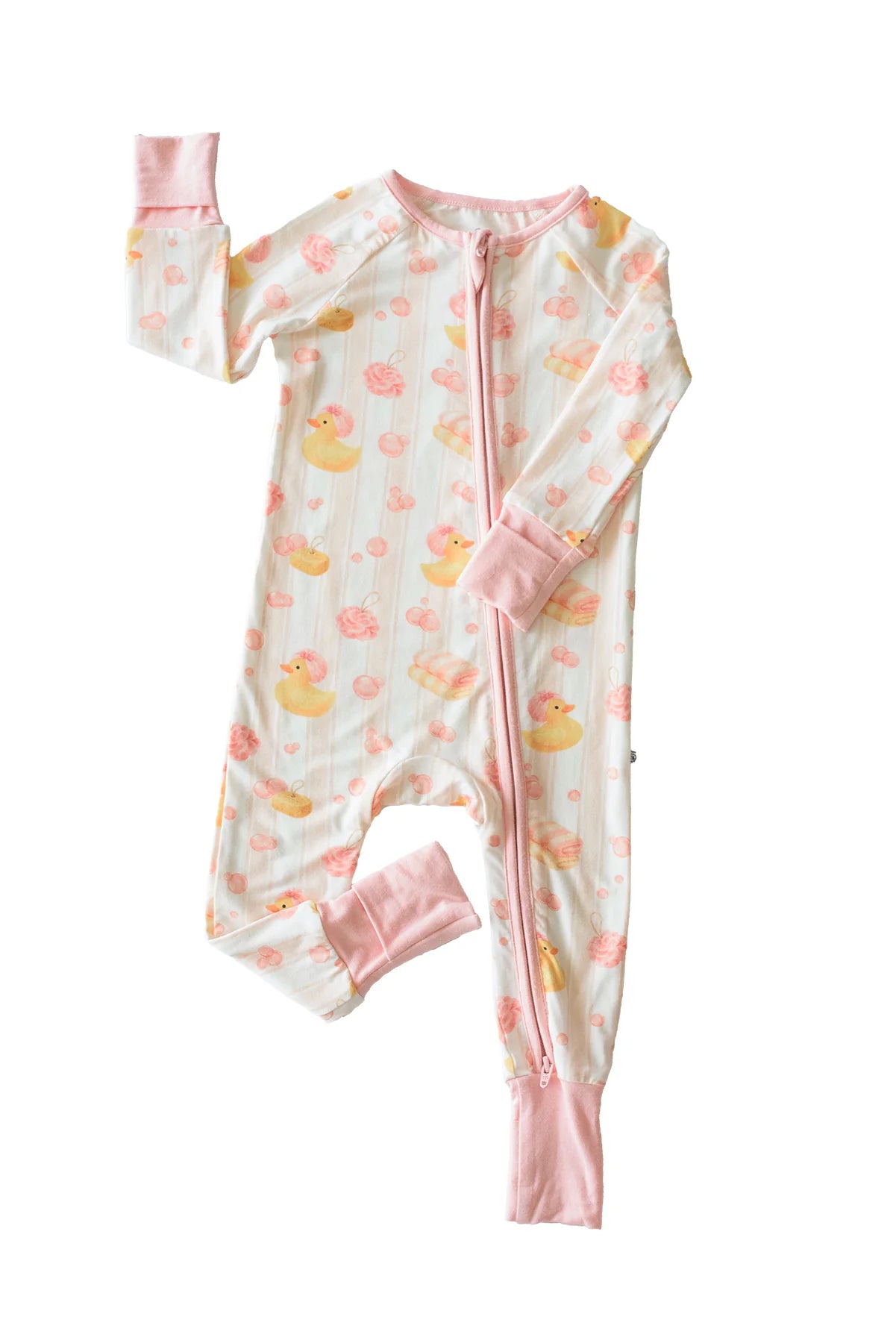 Caden Lane Pink | Bubble Duckies Convertible Bamboo Zip Romper