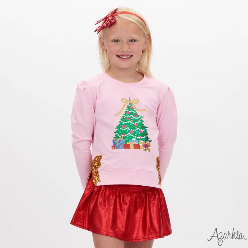 Azarhia Pink Holly | Glitter Christmas Tree Crew Sweatshirt