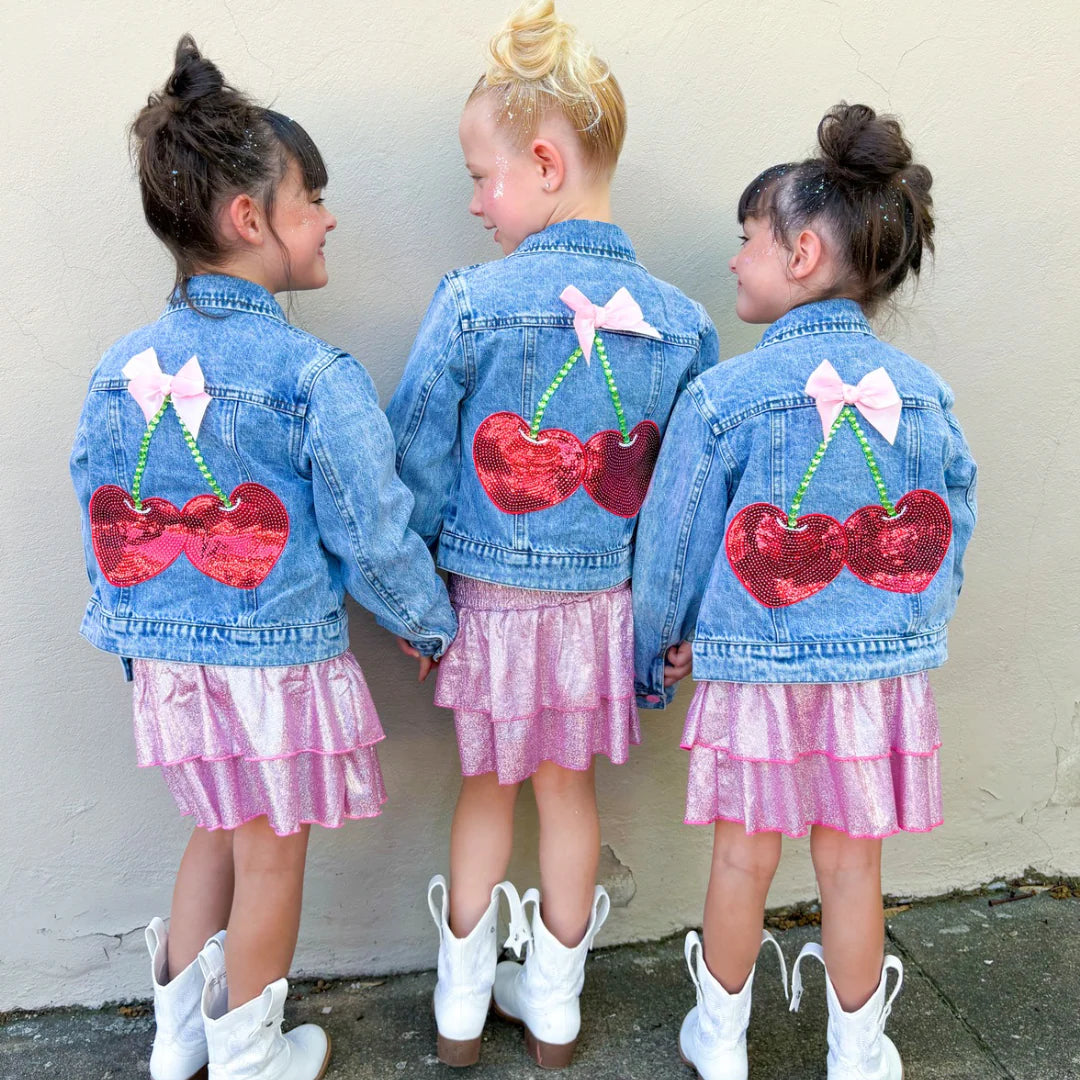 Three Wildflower Designs Cherry and Bow | Denim Jacket