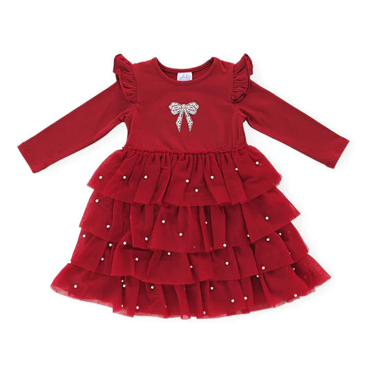 Sweet Wink Ruby Red | Christmas Pearl Long Sleeve Tutu Dress