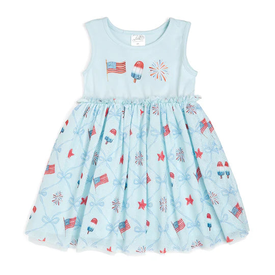 Sweet Wink Light Blue | Patriotic Trellis Tank Tutu Dress