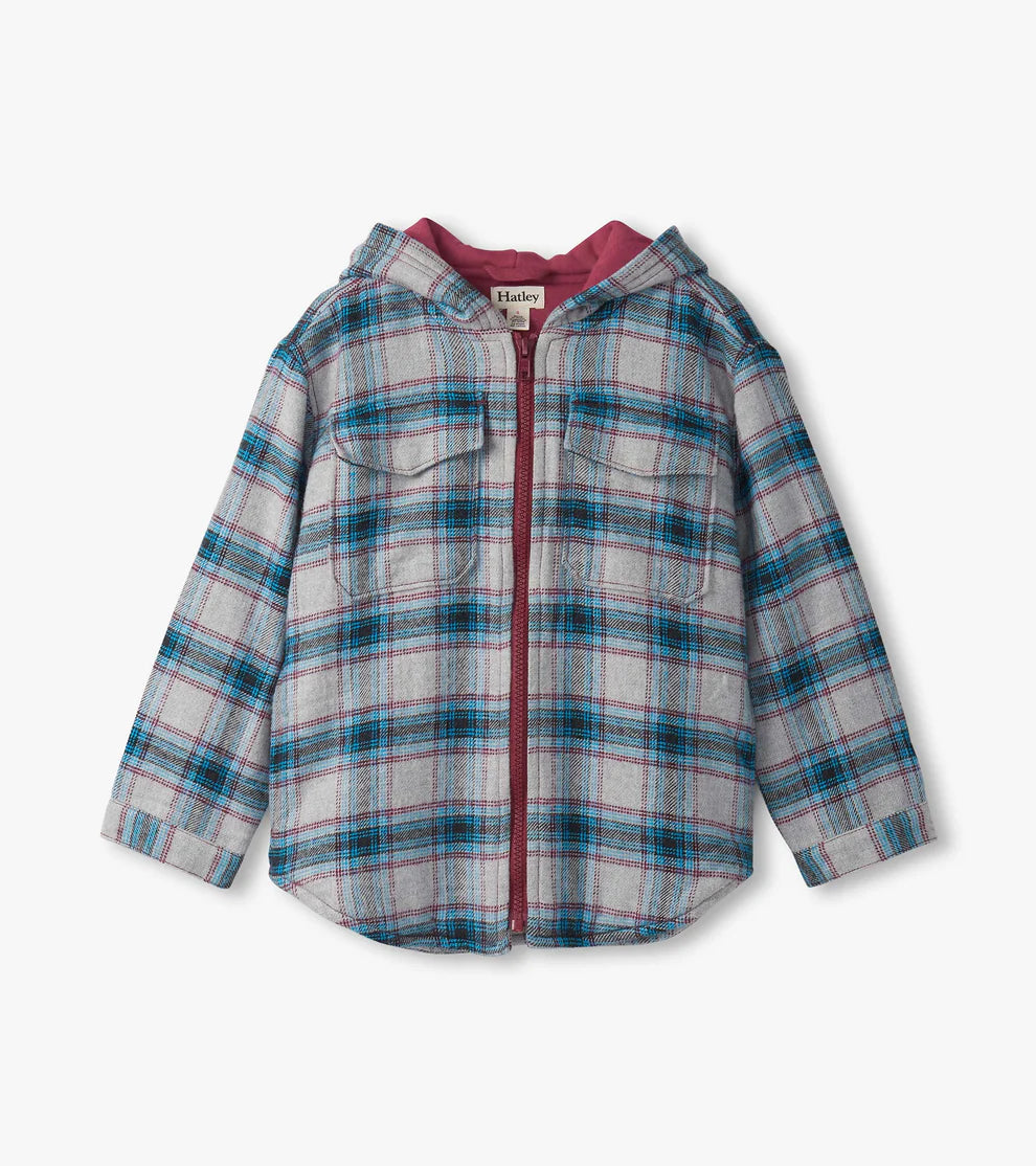 Hatley Charcoal and Maroon | Plaid Lined Hooded Jacket