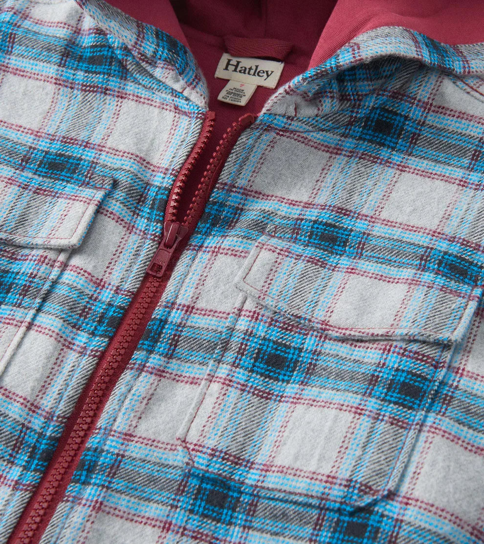 Hatley Charcoal and Maroon | Plaid Lined Hooded Jacket