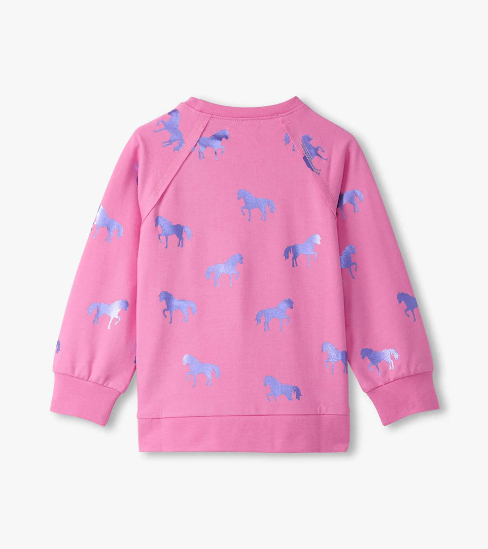 Hatley Shimmer | Horses Raw Edge Pullover Sweater