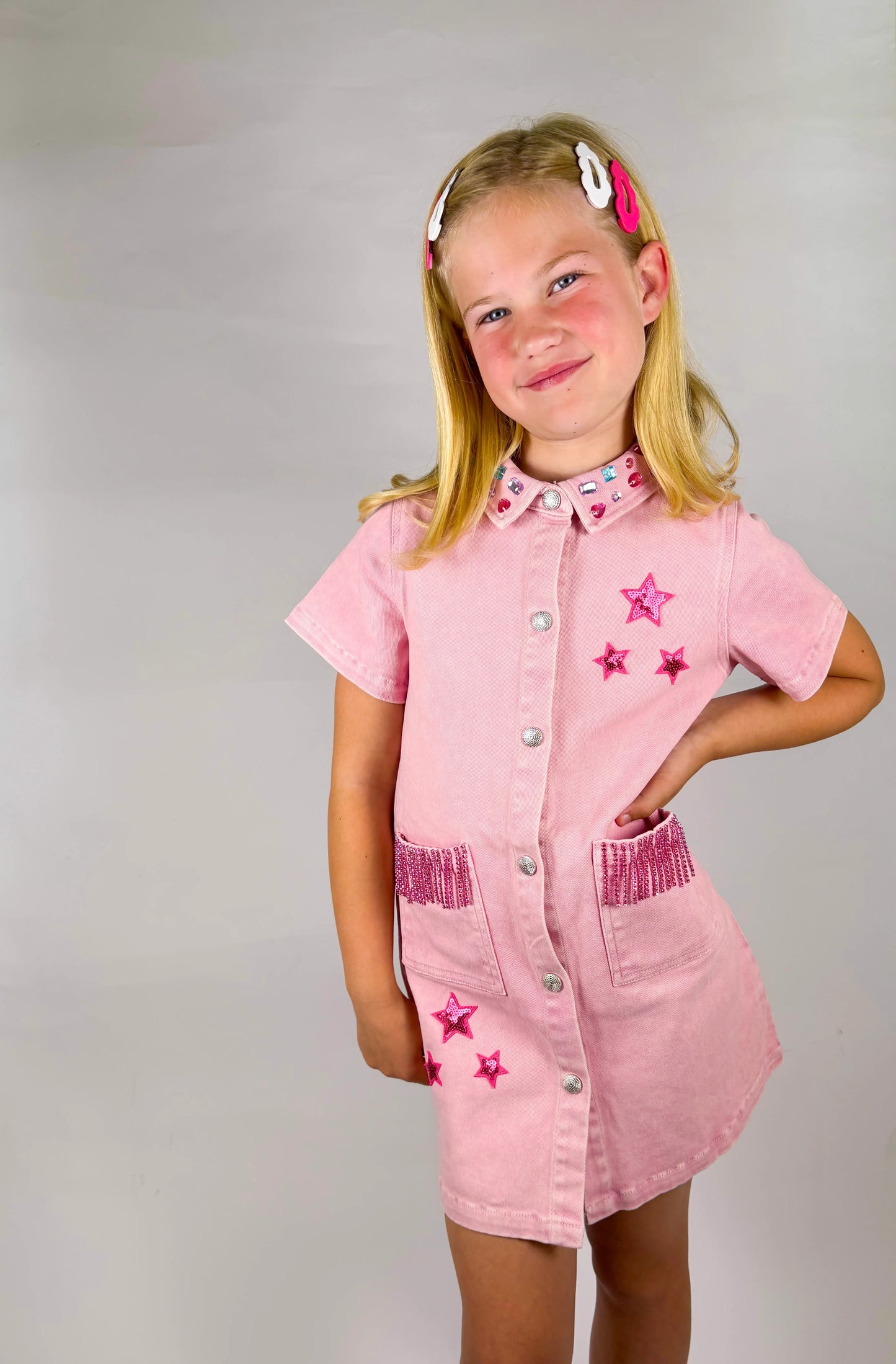 Three Wildflower Designs Pink | Denim Dress