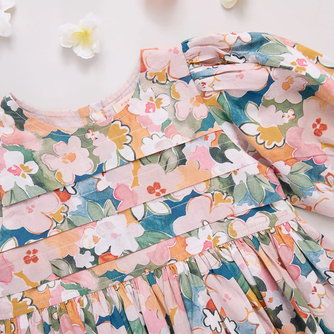 Pink Chicken Watercolor Floral | Evelyn Dress