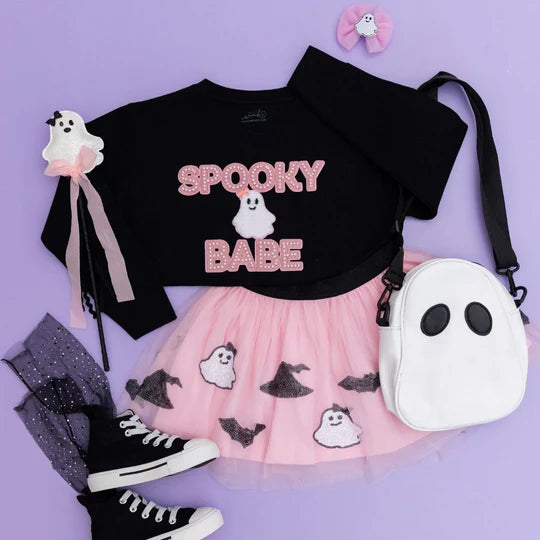 Sweet Wink Black | Spooky Babe Patch Halloween Sweatshirt