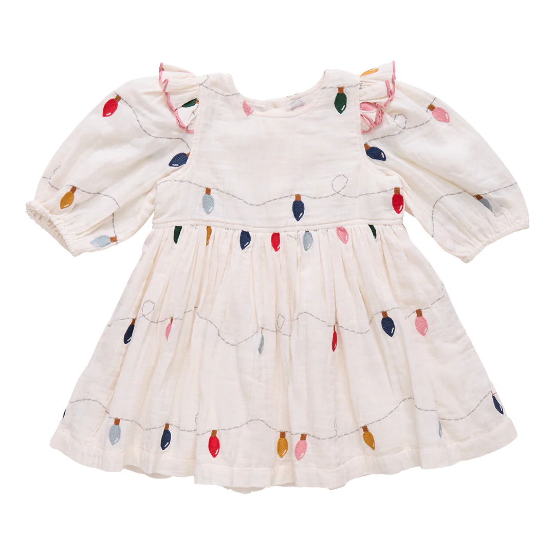 Pink Chicken Christmas Lights | Embroidery Brooke Dress