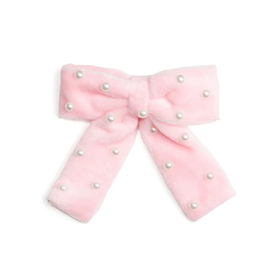 Sweet Wink Pink | Velvet Pearl Bow Clip