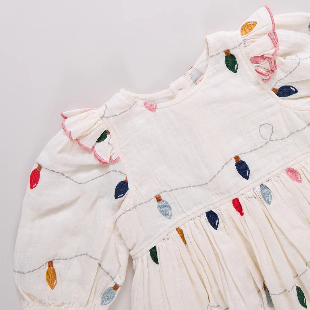 Pink Chicken Christmas Lights | Embroidery Brooke Dress