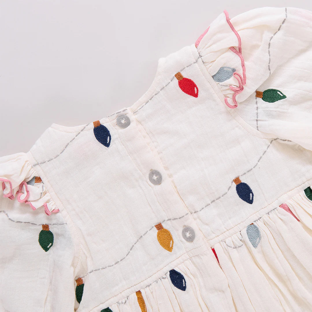 Pink Chicken Christmas Lights | Embroidery Brooke Dress
