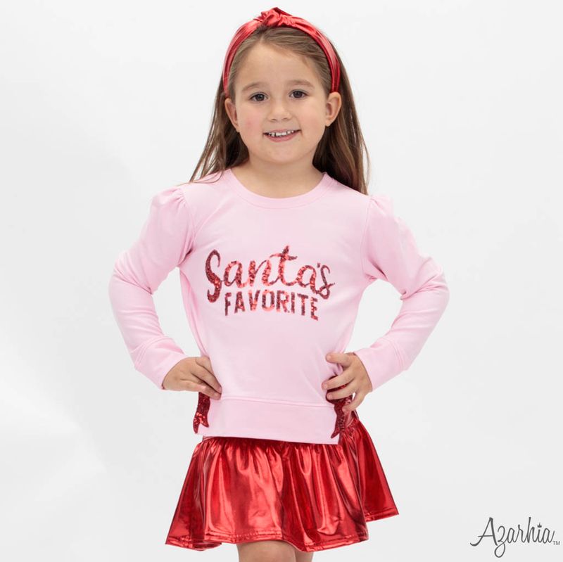 Azarhia Pink Holly Christmas | Sequin Santa's Favorite Crew Sweatshirt
