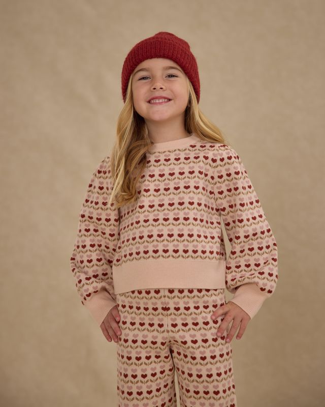 Rylee + Cru Petal Ruby Hearts | Jacquard Knit Set