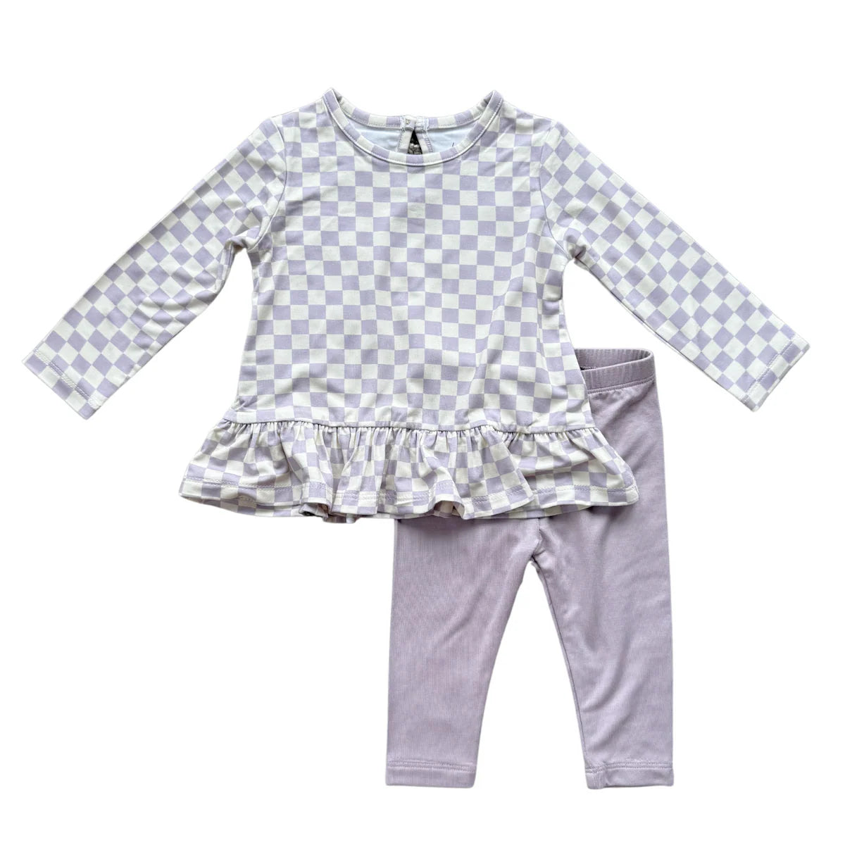 Baby Sprouts Lavender Cloud | Checkered Long Sleeve Peplum Set