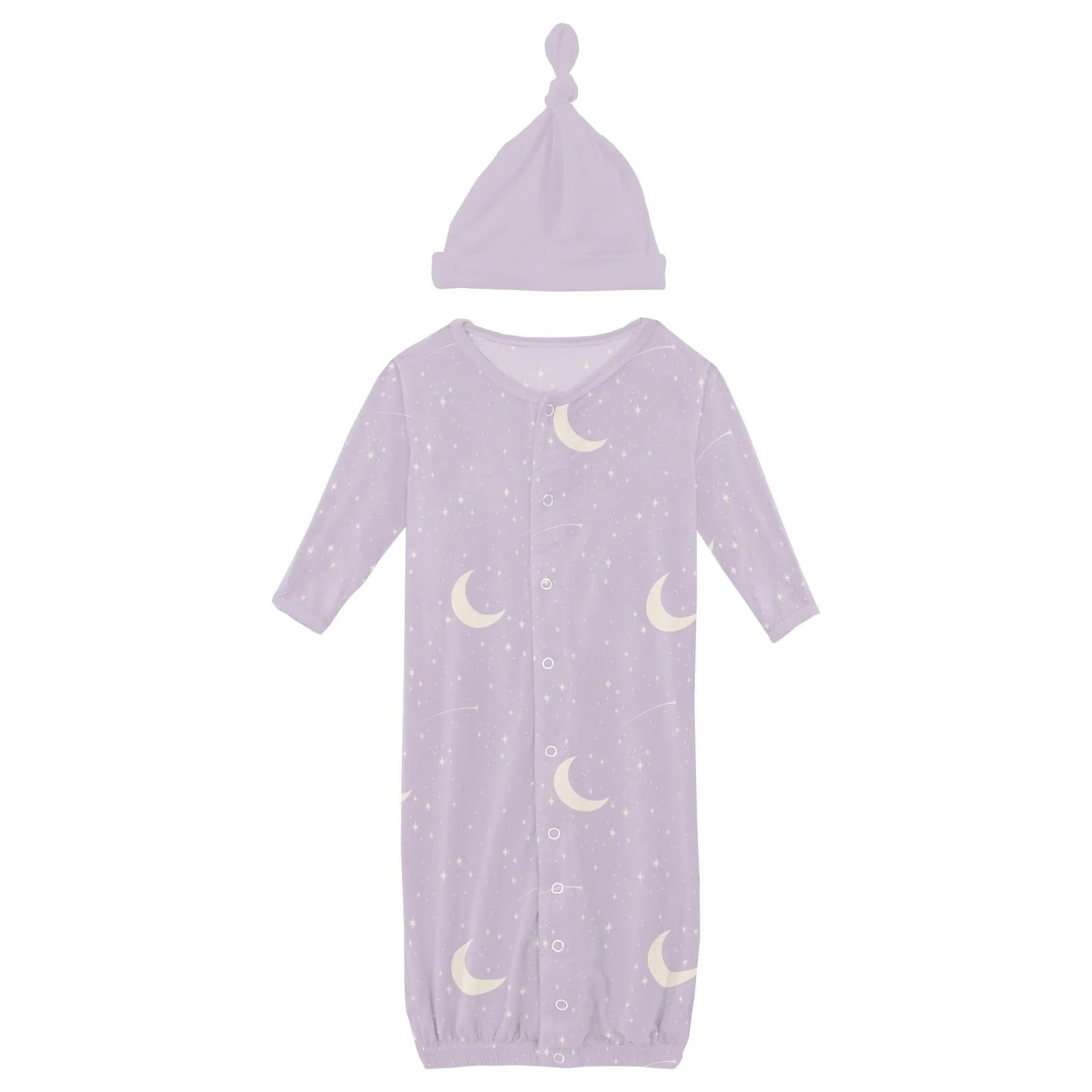 Kickee Thistle Starry Sky & Moon | Print Layette Gown Converter & Knot Hat Set
