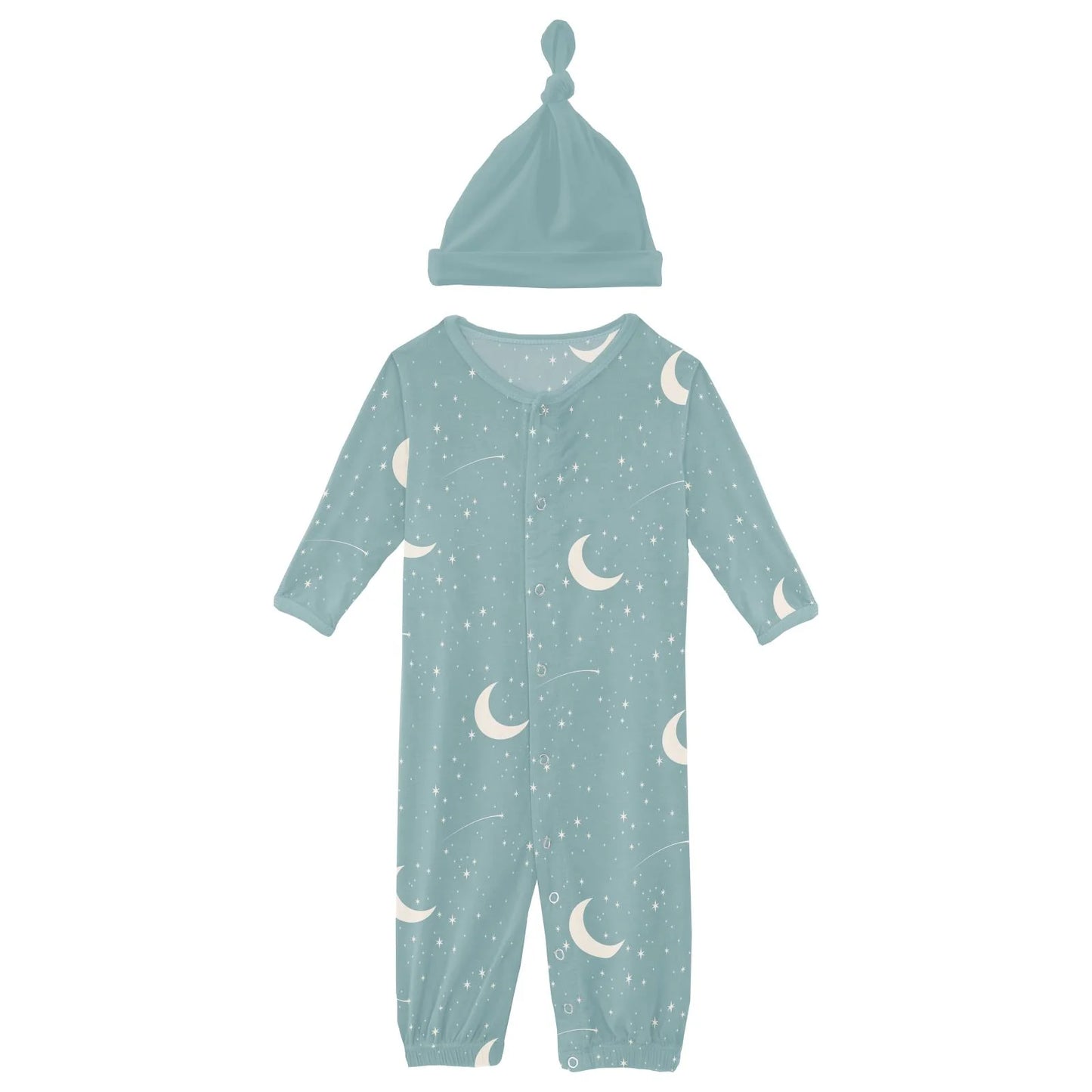 Kickee Jade Starry Sky & Moon | Print Layette Gown Converter & Knot Had Set