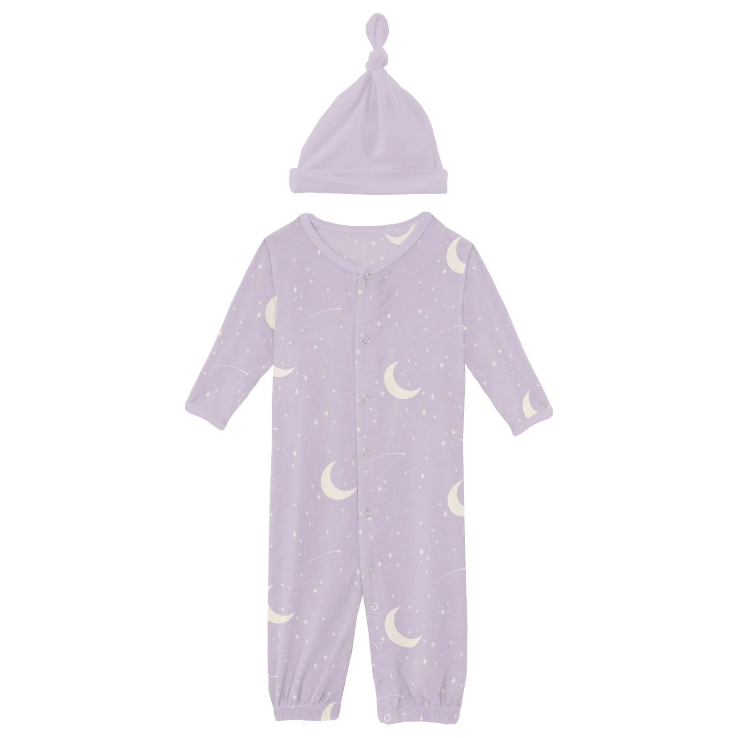 Kickee Thistle Starry Sky & Moon | Print Layette Gown Converter & Knot Hat Set