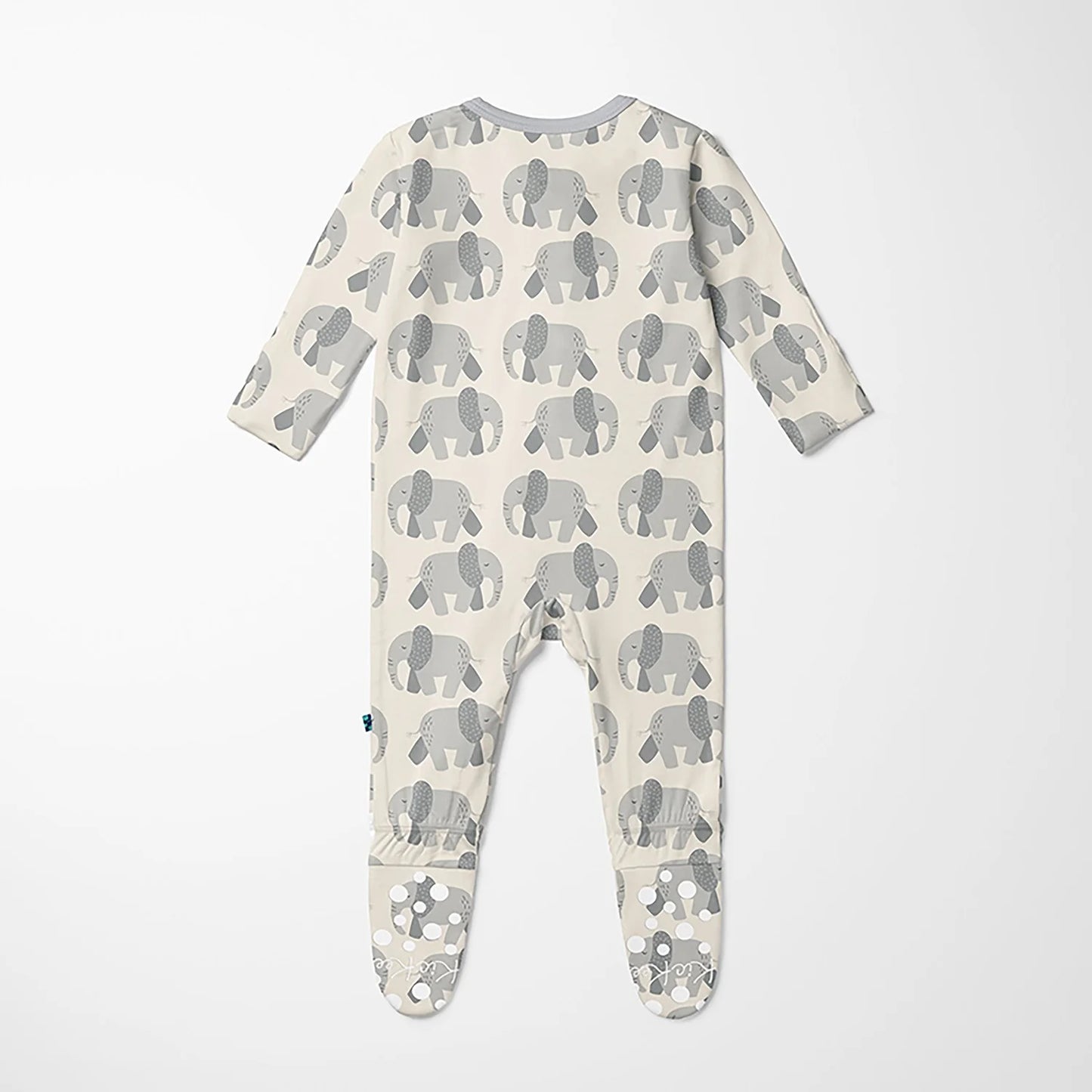 KicKee Natural Elephants | Print Footie With 2 Way Zipper