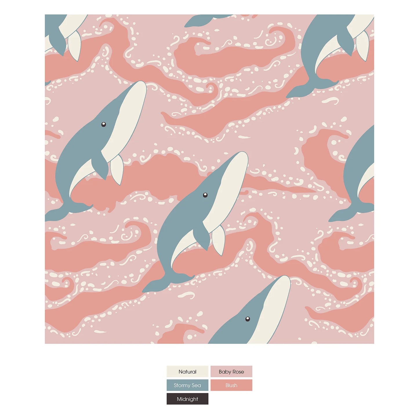 Kickee Baby Rose Splashing Whales | Print Swaddling Blanket