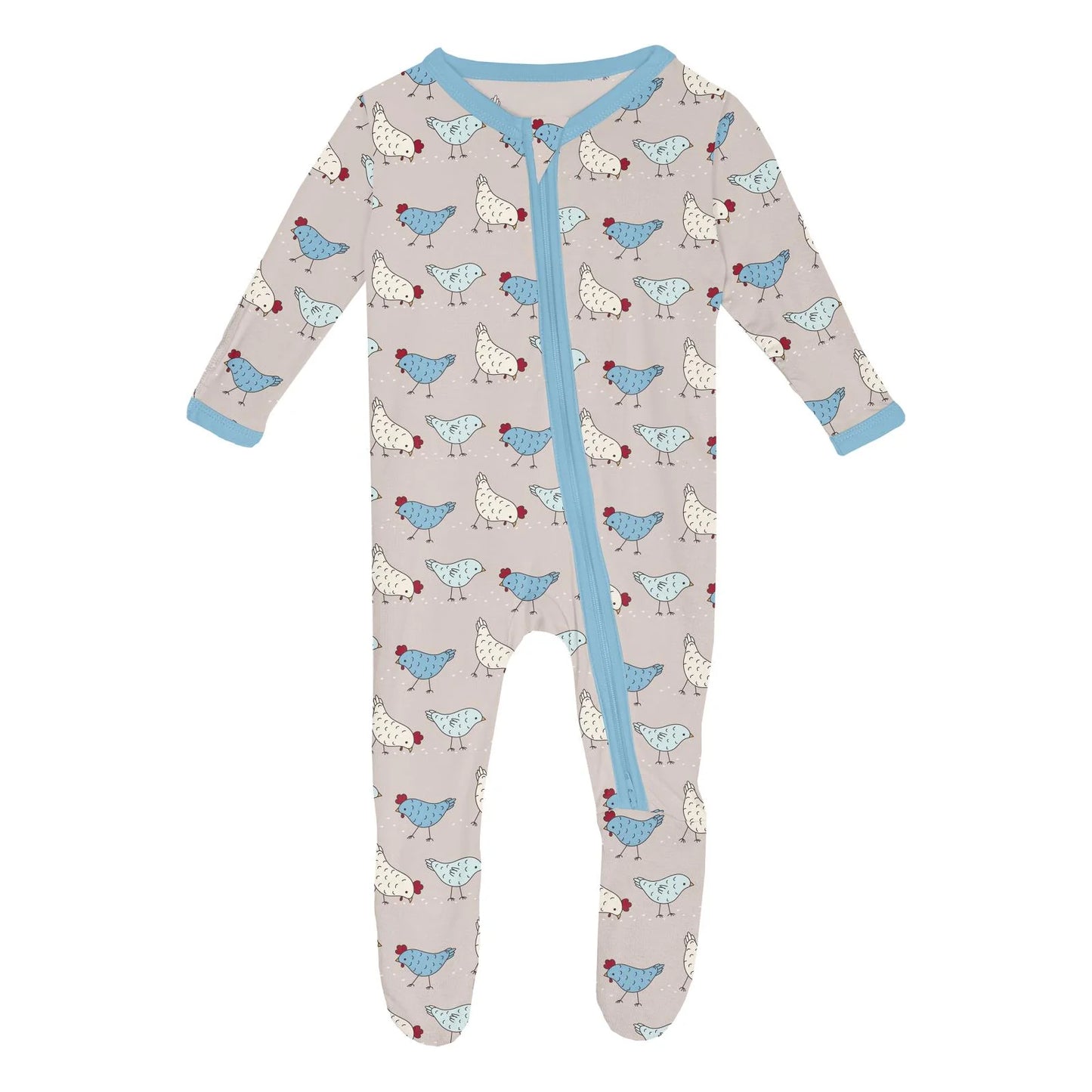 Kickee Latte Chickens | Print Footie With 2 Way Zipper