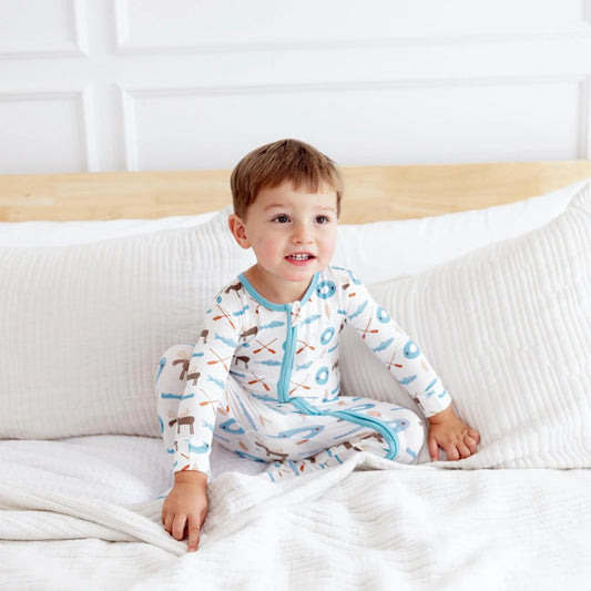 Kickee Natural Lake Life | Print Footie With 2 Way Zipper