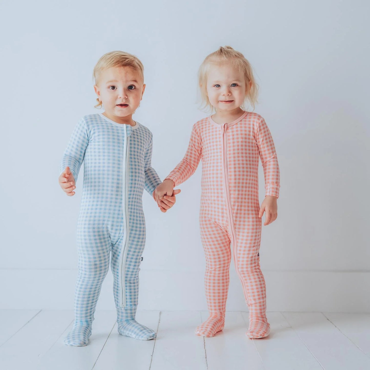 Kickee Seaside Blue Gingham | Print Footie With 2 Way Zipper