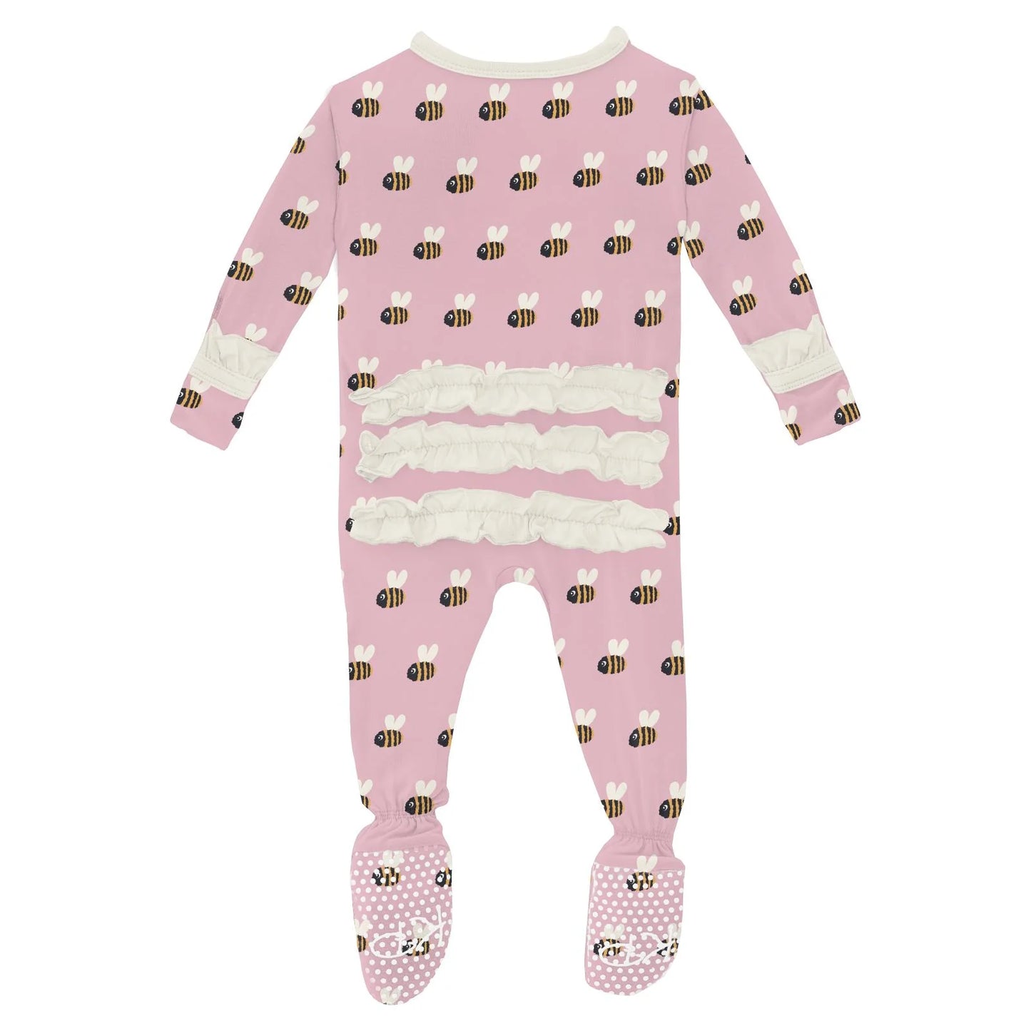 Kickee Cake Pop Baby Bumblebee | Print Classic Ruffle Footie With 2 Way Zipper