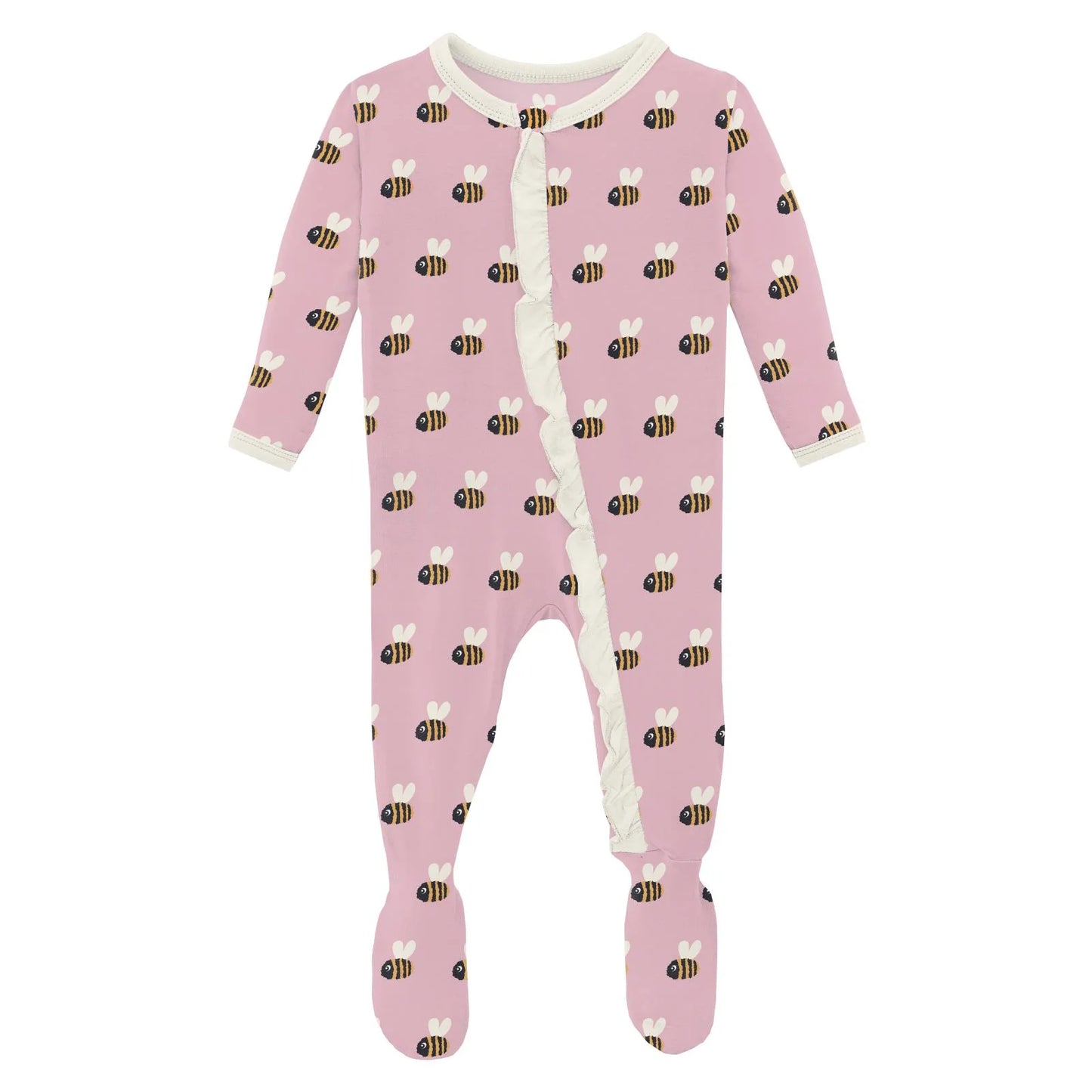 Kickee Cake Pop Baby Bumblebee | Print Classic Ruffle Footie With 2 Way Zipper