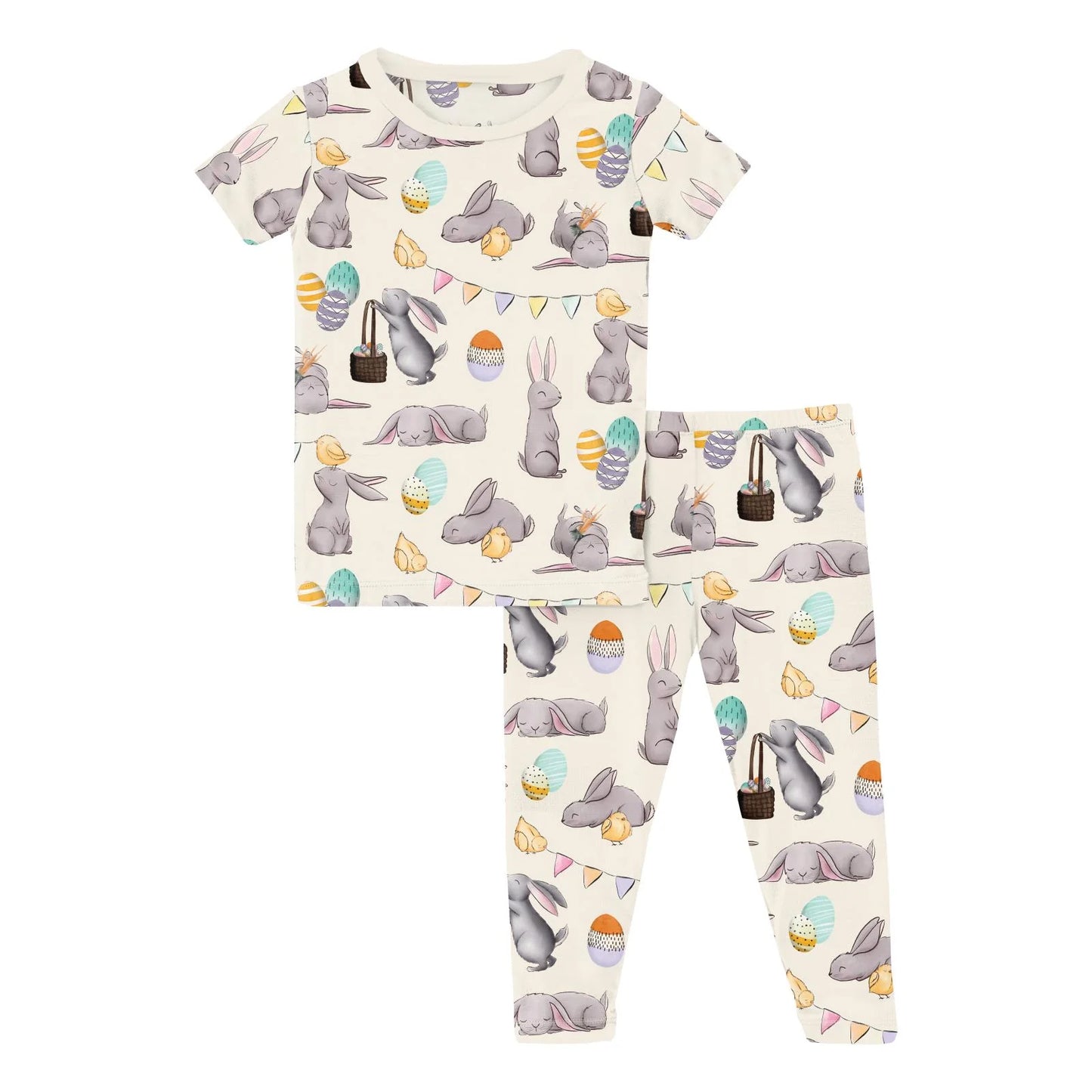 Kickee Natural Egg Hunt | Print Short Sleeve PJ Set