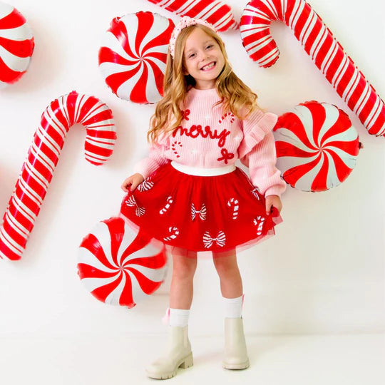 Sweet Wink Ballet Pink | Coquette Merry Christmas Knit Sweater