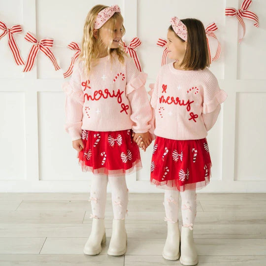 Sweet Wink Ballet Pink | Coquette Merry Christmas Knit Sweater