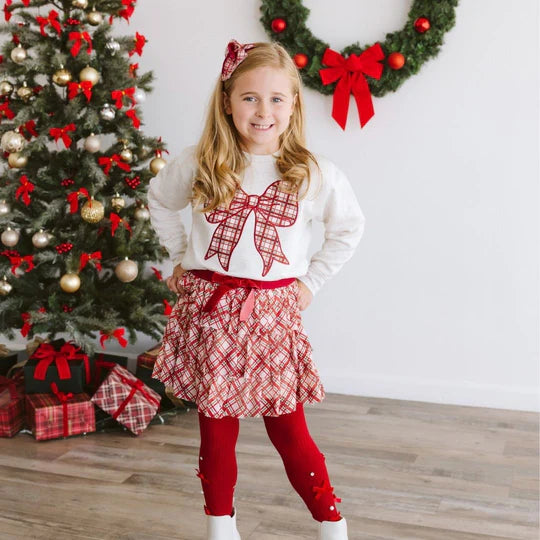 Sweet Wink Natural | Christmas Plaid Bow Patch Sweatshirt