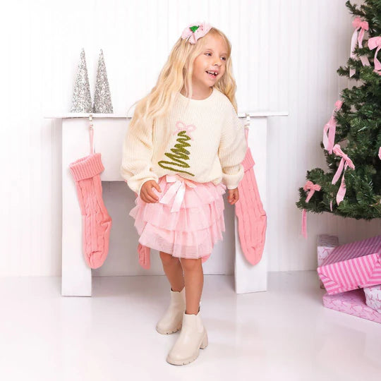 Sweet Wink Natural | Coquette Christmas Tree Knit Sweater