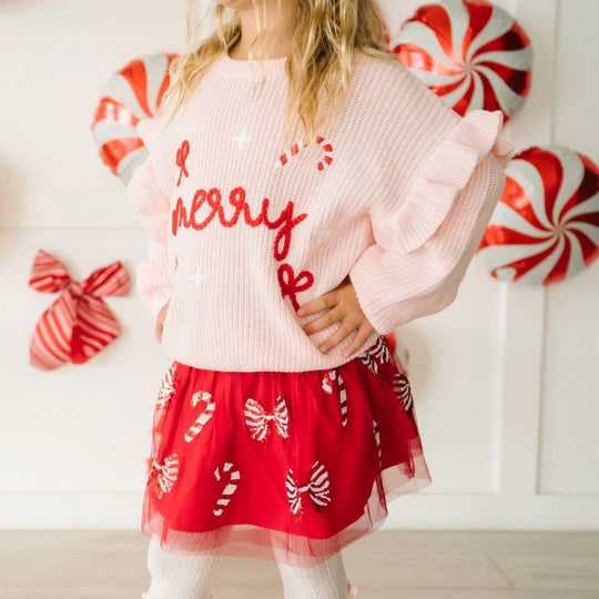 Sweet Wink Ballet Pink | Coquette Merry Christmas Knit Sweater