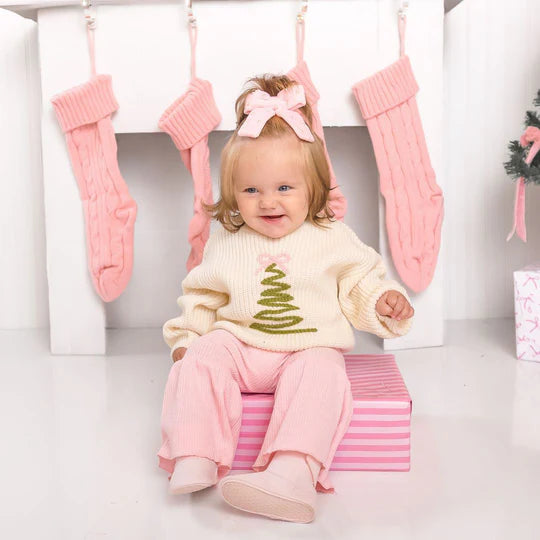 Sweet Wink Natural | Coquette Christmas Tree Knit Sweater