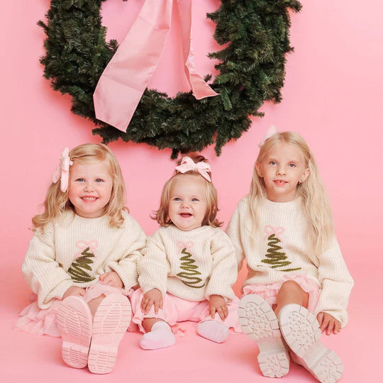 Sweet Wink Natural | Coquette Christmas Tree Knit Sweater