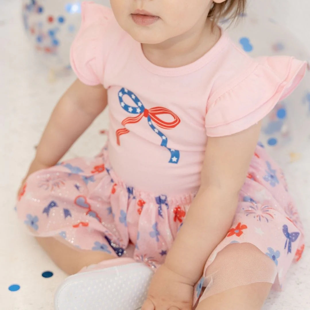 Sweet Wink Pink | Red, White, & Cute Short Sleeve Tutu Bodysuit