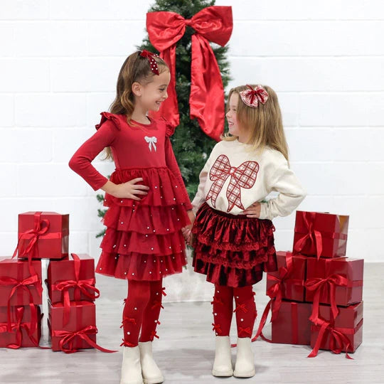 Sweet Wink Ruby Red | Velvet Tiered Christmas Skirt