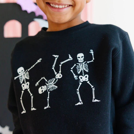 Sweet Wink Black | Silly Skelly Glow in The Dark Halloween Sweatshirt
