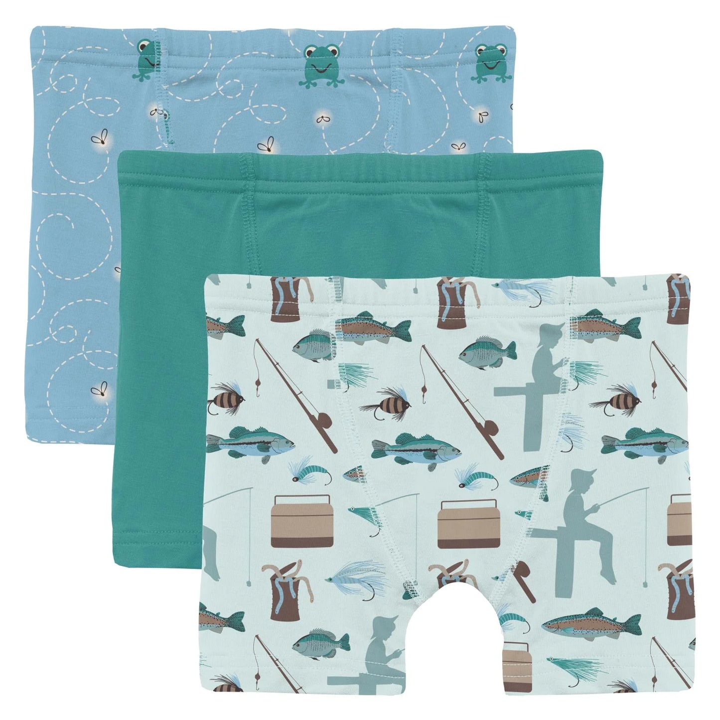KicKee Seaside Blue Frogs, Flies, Agave & Fresh Air Fishing | Print Boxer Brief Set of 3