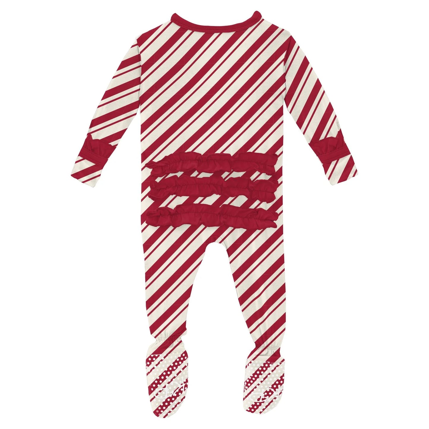 Kickee Peppermint Stripe | Print Layette Ruffle Footie With 2 Way Zipper