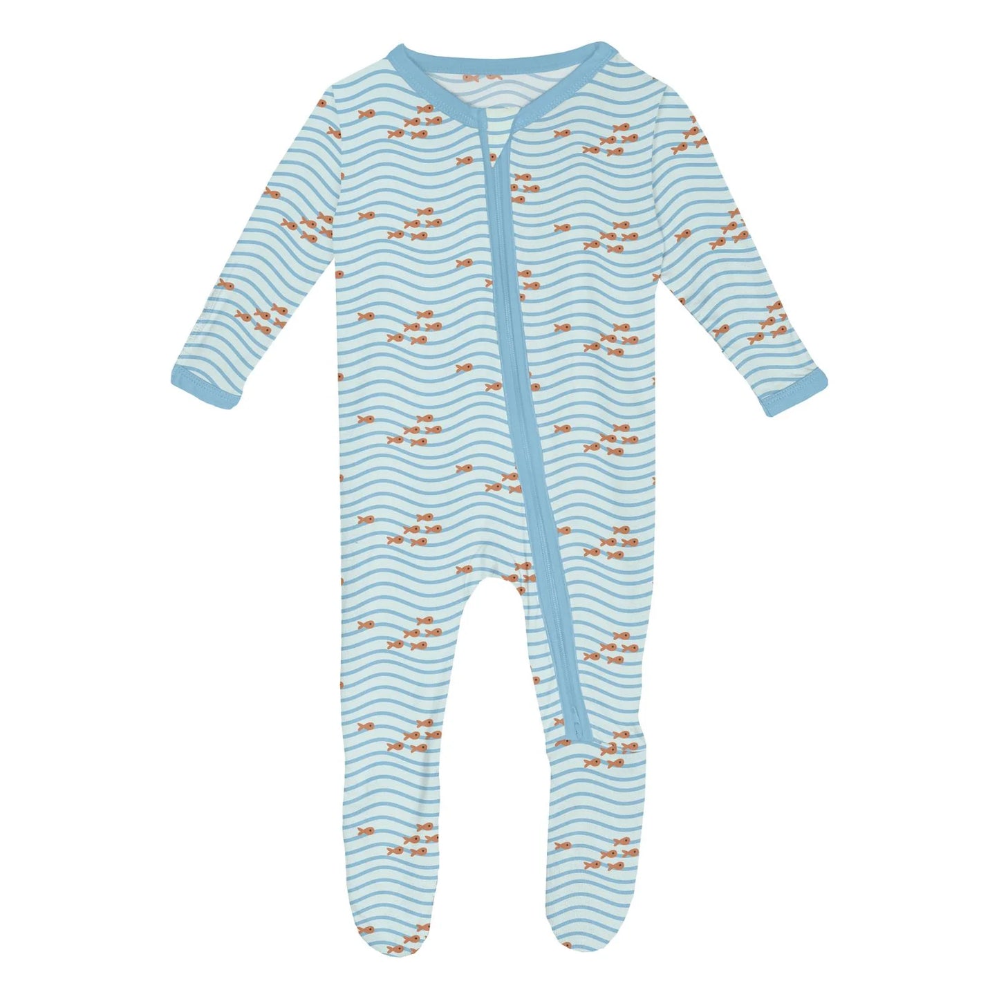 Kickee Fresh Air Little Fishy | Print Footie With 2 Way Zipper