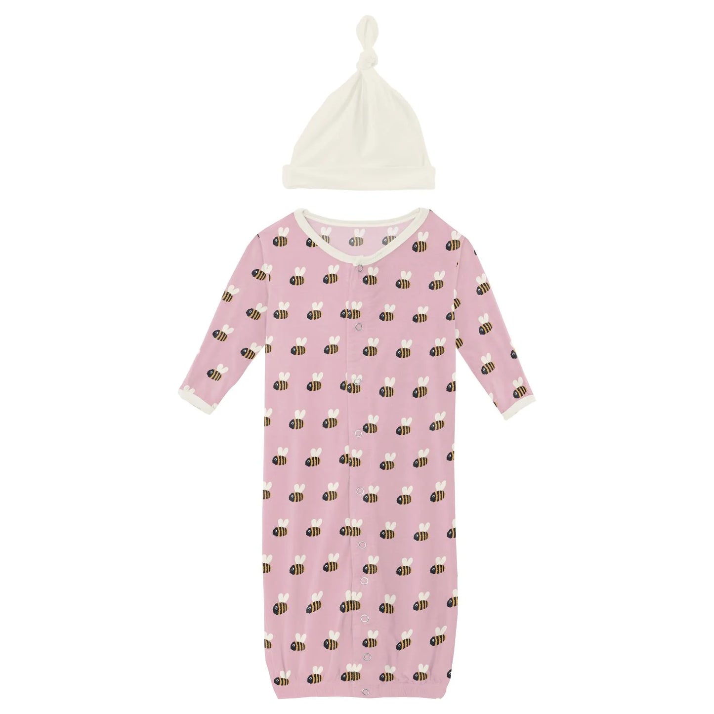 Kickee Cake Pop Bumble Bee | Print Layette Gown & Hat Set