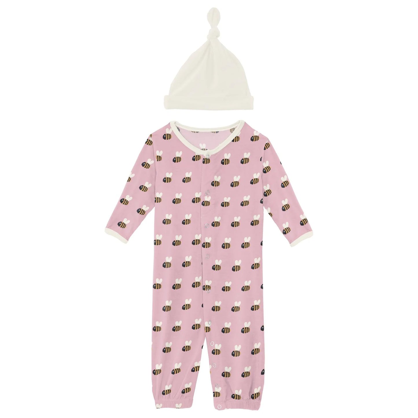 Kickee Cake Pop Bumble Bee | Print Layette Gown & Hat Set