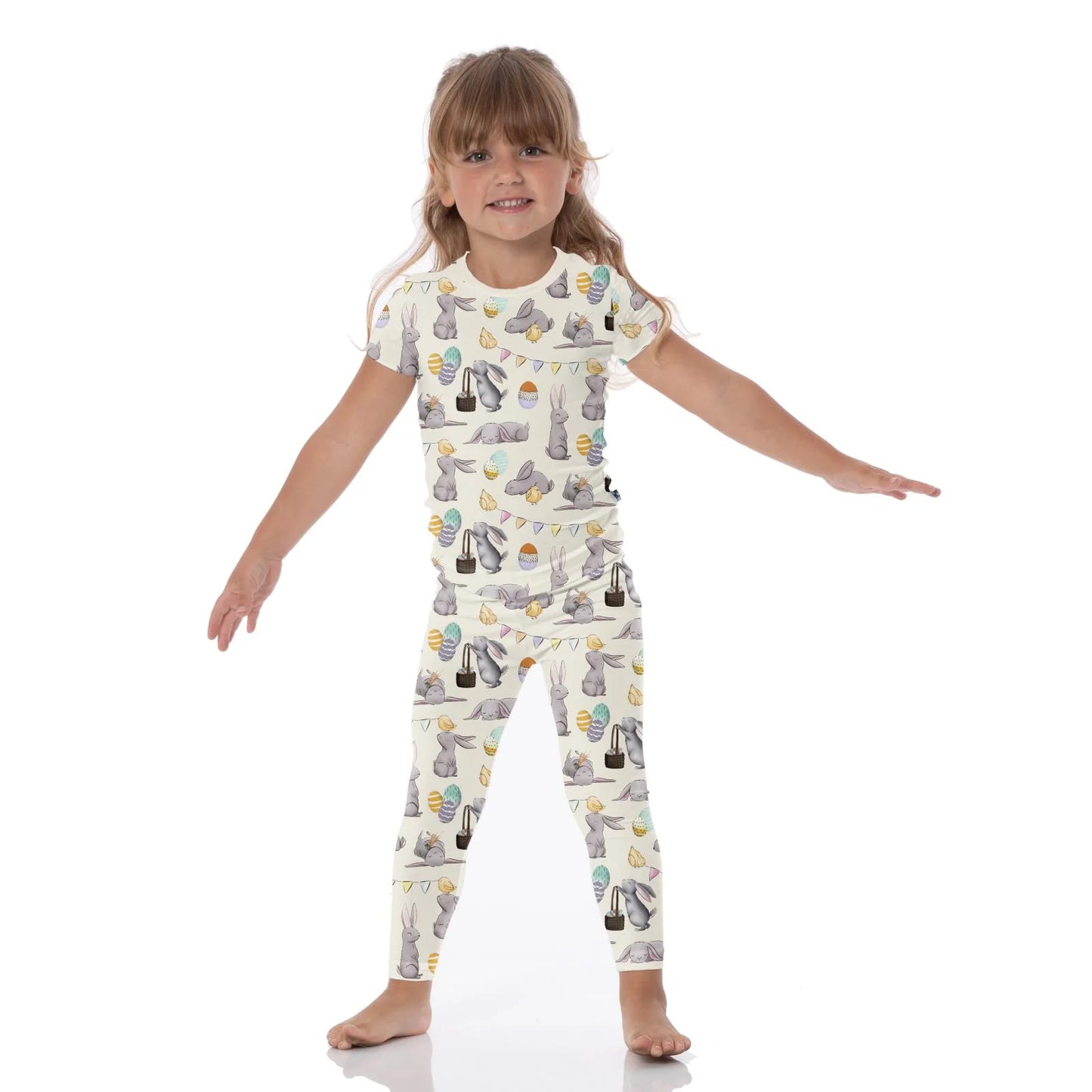 Kickee Natural Egg Hunt | Print Short Sleeve PJ Set